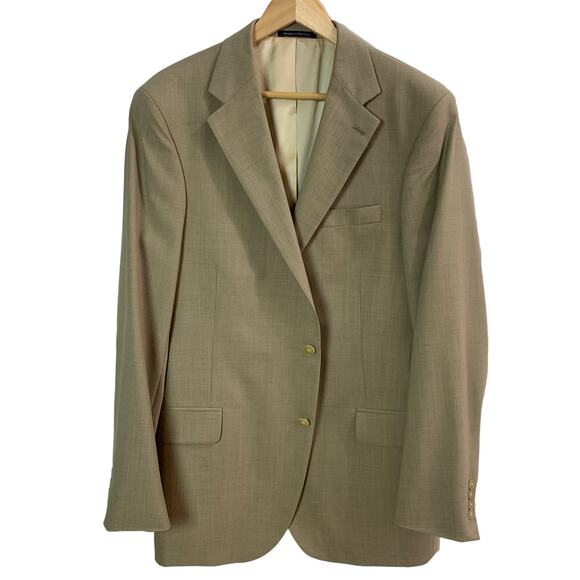 Lands' End Sz 44L Men's Wool Sport Coat Blazer Jacket Tan Beige Career Business - Picture 1 of 15